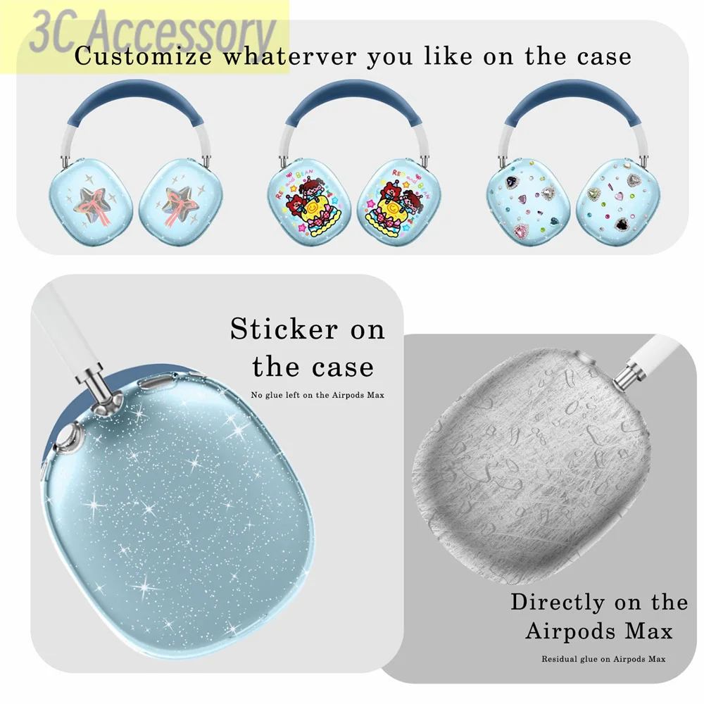 New glitter Black/Blue/Pink/Green/Clear Earphone Case For AirPods Max 3D Anti-Scratch Shell Silicone Protect For Airpods Max