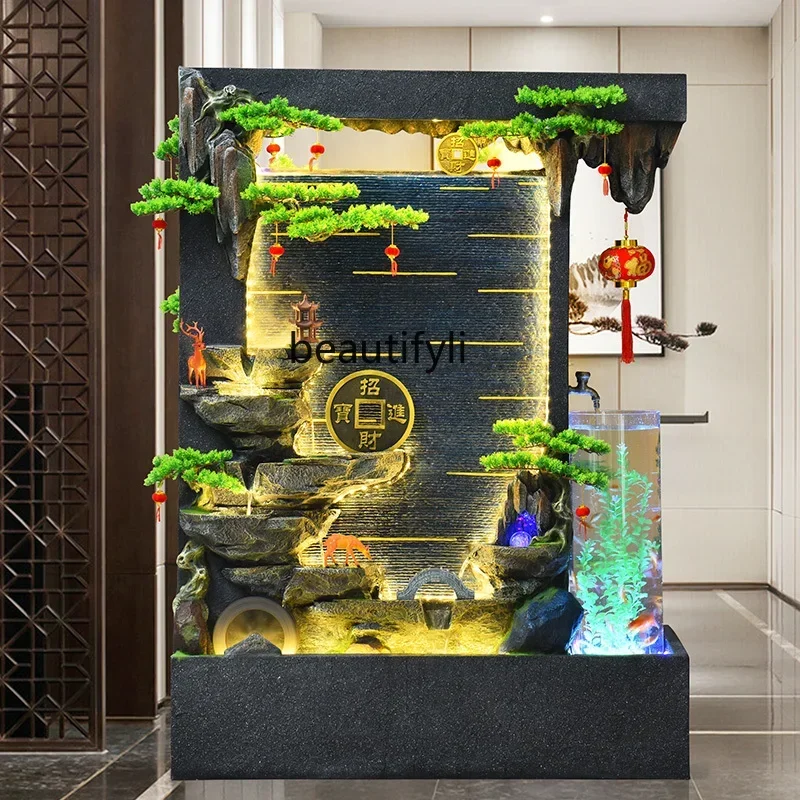

L1 Courtyard balcony double-sided water curtain wall partition rockery flowing water ornaments fish pond landscaping