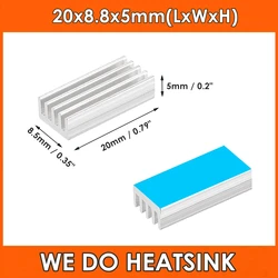 20x8.8x5mm Silver Aluminum Heatsink Cooler With Thermal Tape for Cooling VRM Stepper Driver Raspberry Pi VRam Regulators