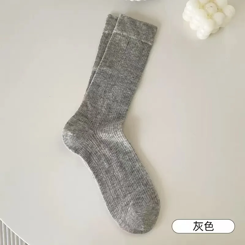 1Pair Women Thin Hollow Out Long Loose Socks JK Lolita Sweet Girls Japanese Solid Color Breathable Cotton Spring Summer Stocking image 6
