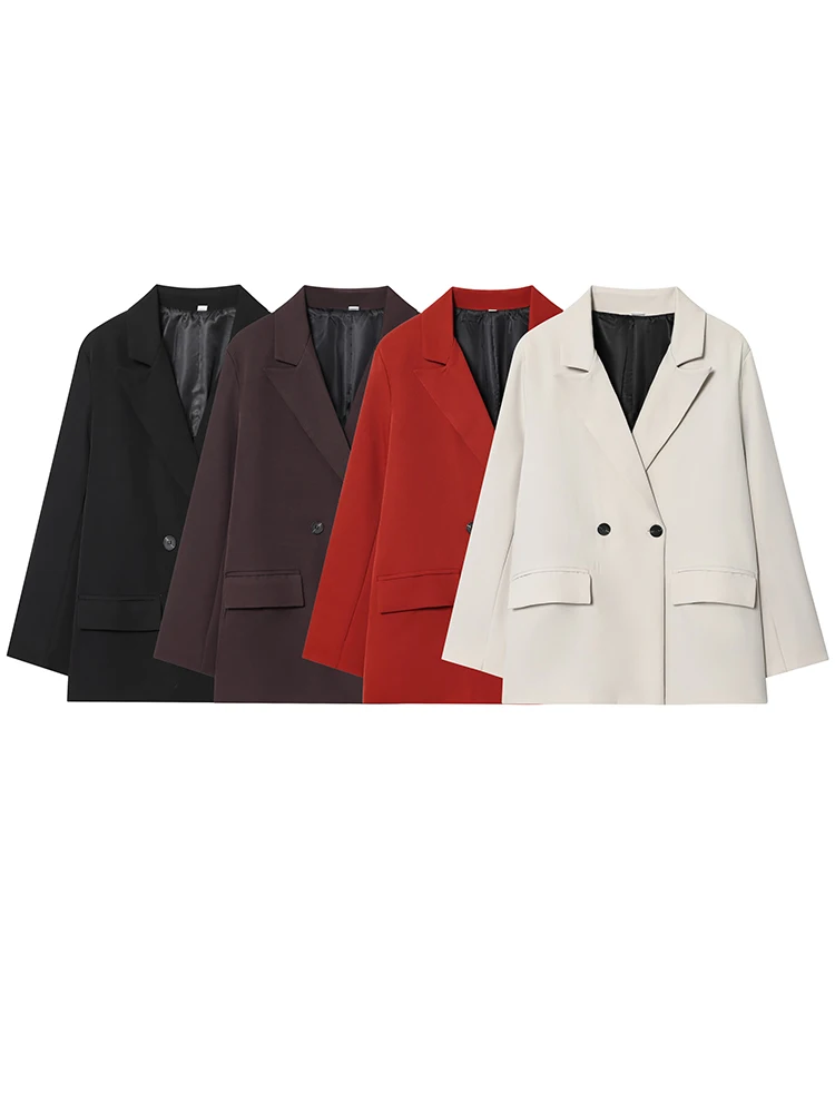 

Women's Double-Breasted Loose Fit Blazer Autumn Winter Solid Color Jacket