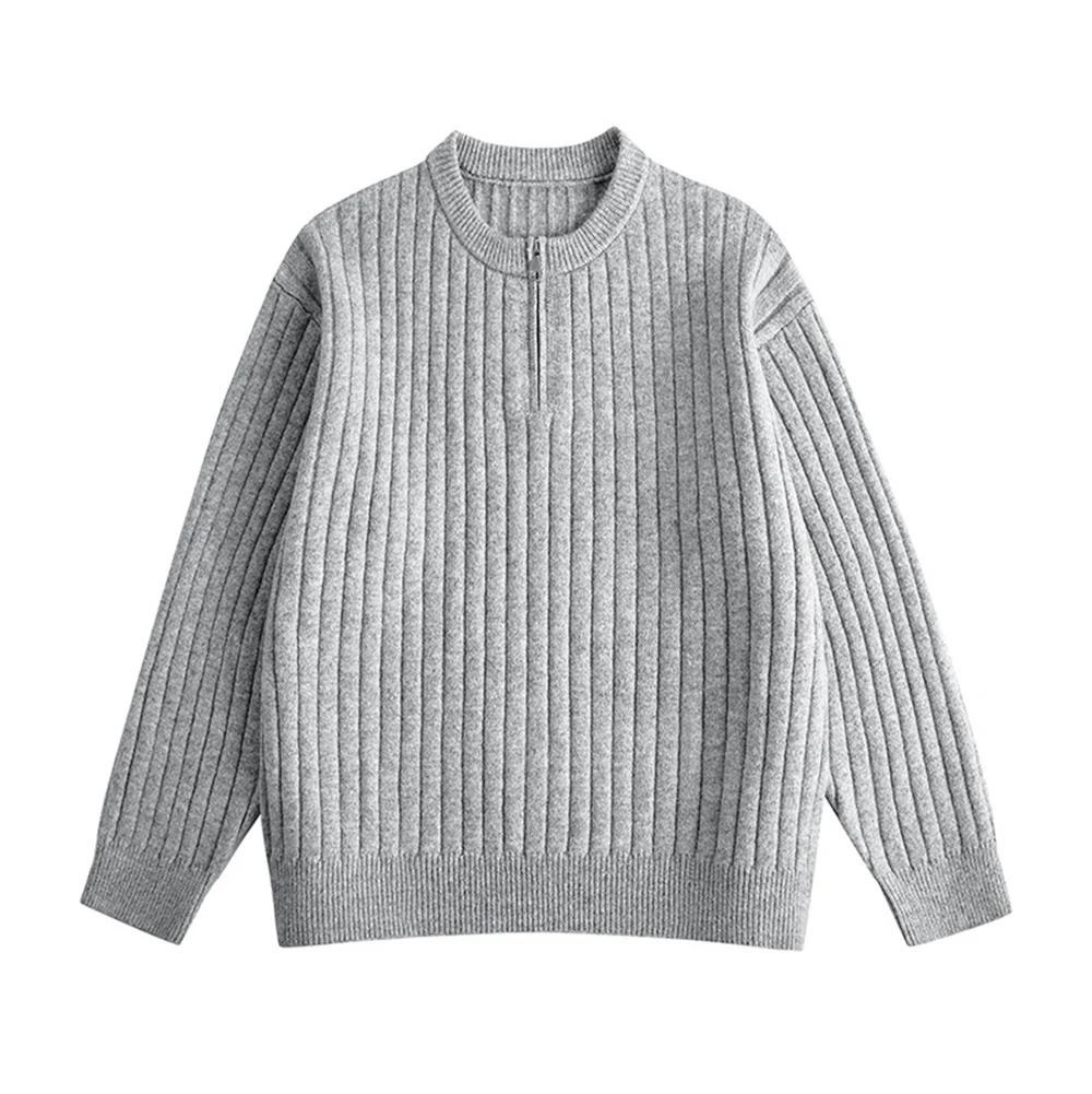 

Half Zip Knitted Sweater Men's Spring Autumn Retro Solid Straps Pattern Pullover Sweaters Vintage O- Neck Casual Versatile Tops