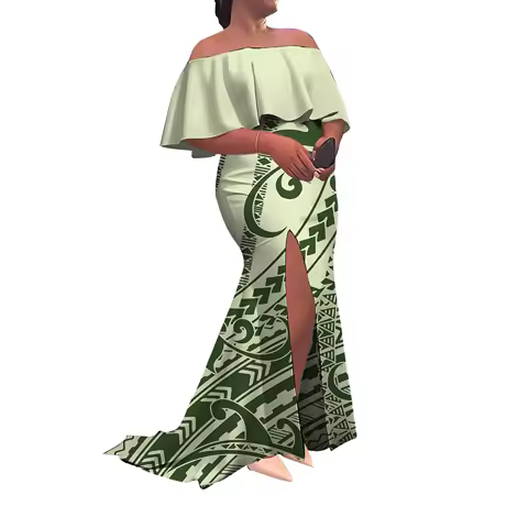 Polynesian Women'S Dress Long Custom-Made Floor-Length Evening Dress One-Shoulder Sleeveless Tight Slit Fishtail Dress