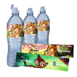 24pcs Disney Bambi bottiglia d'acqua Wrapper adesivi autoadesivi etichette battesimo Baby Shower forniture per la decorazione della festa di compleanno