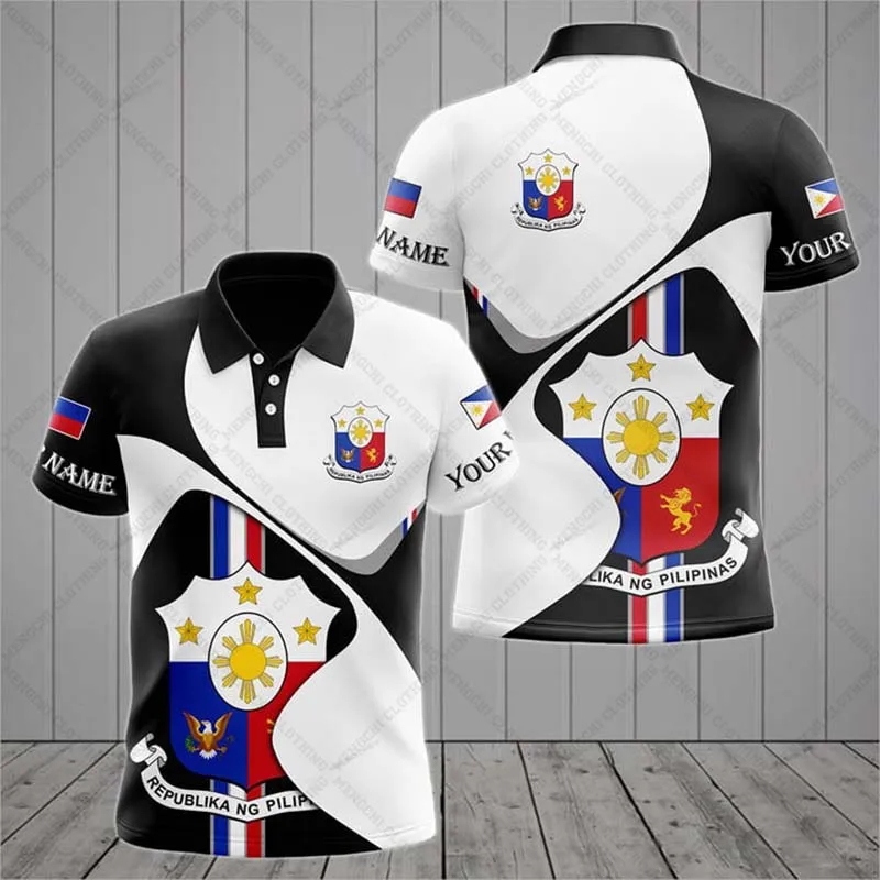 Philippines Flag & Coat of Arms Customized Polo Shirts Summer Casual Streetwear Men\'s Fashion Loose Jersey Plus Size Sportswear