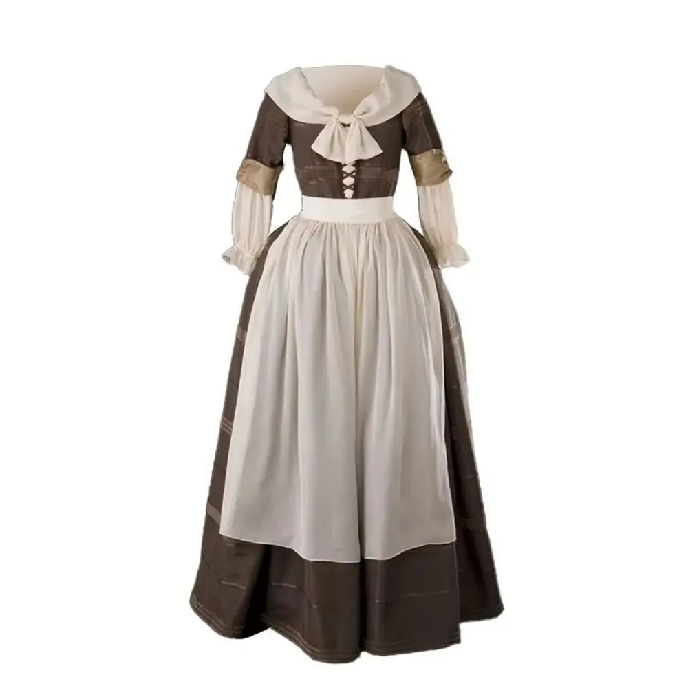 

Medieval Women's Vintage Highland Medieval Dress Ball Gown Gothic Tea Party Dress Court Maid Dark Brown Victorian Costume