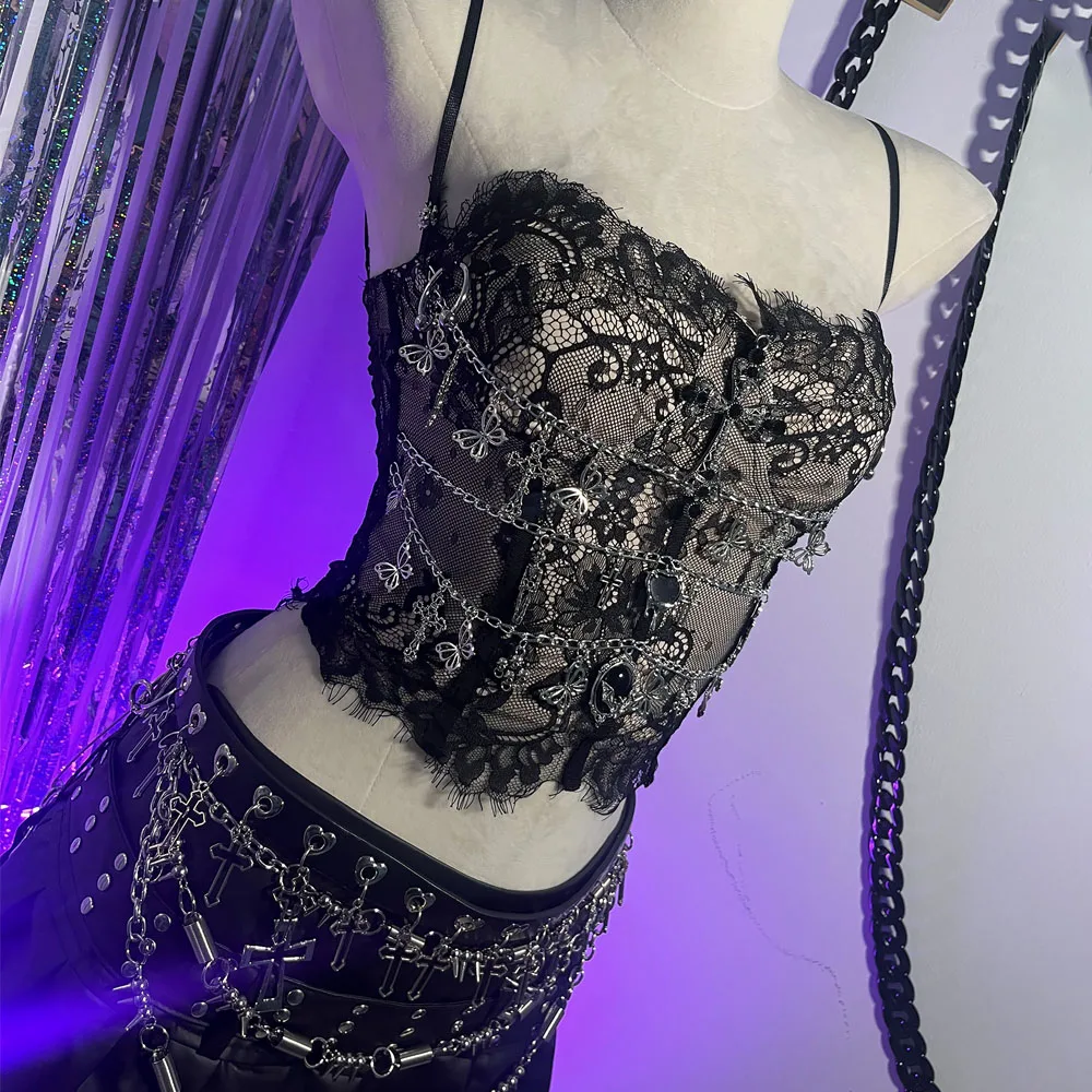 

Harajuku Y2K Halter Camisole TOPS Club Wear E-Girls Skull Cross Emo Goth Eco Punk Rock Butterfly 90s 2025 Gothic Grunge