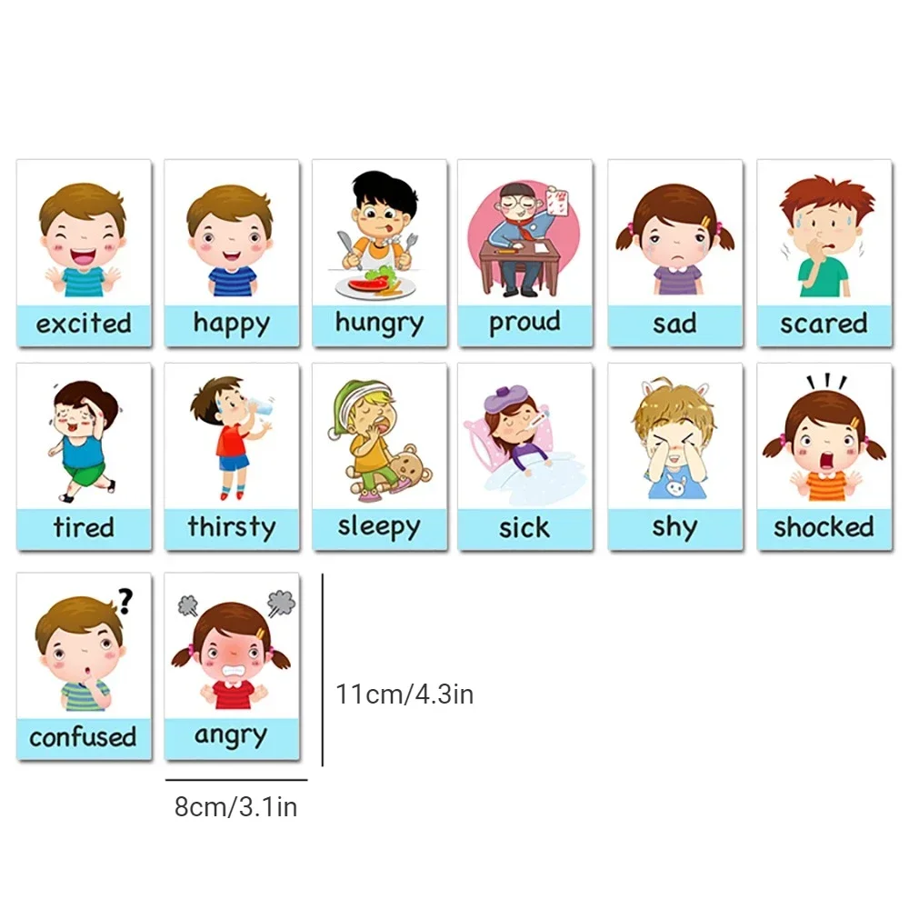 بطاقات فلاش تعليمية مونتيسوري للأطفال ، ألعاب تعليمية ، طقس عاطفي ، كرتون إنجليزي ، أطفال ، طفل