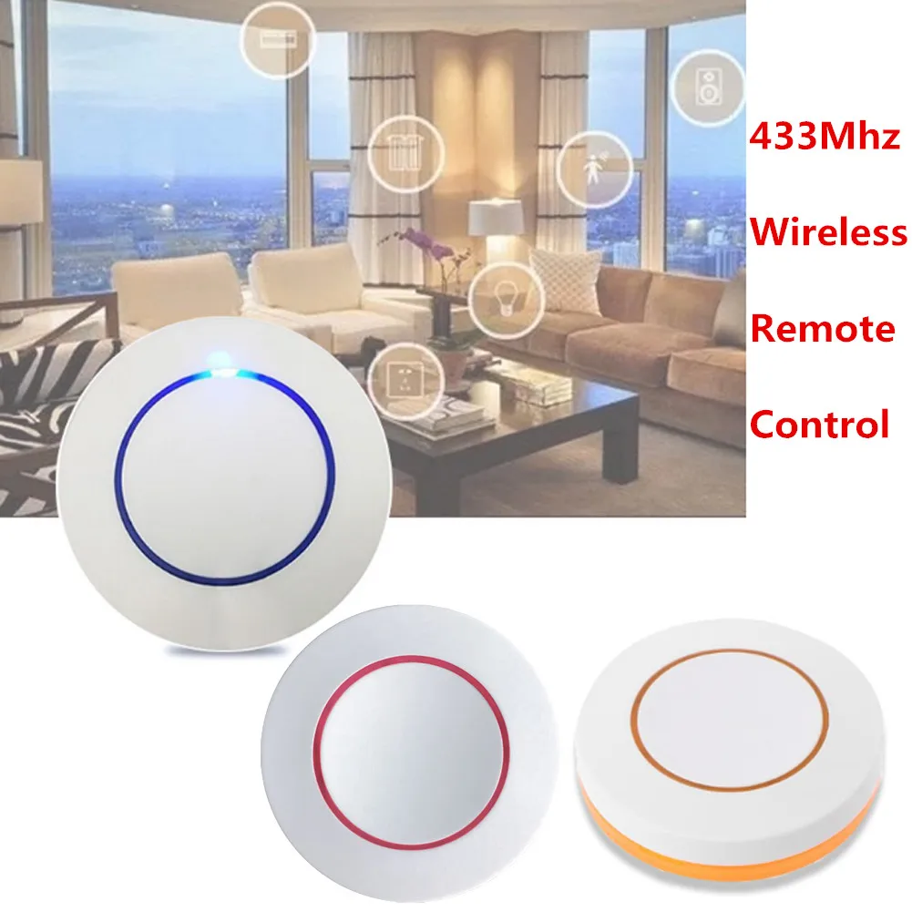 433Mhz Wireless Light Switch 1 Button Round Remote Control Switch Feel Free to Paste EV1527 Chip Learning Switch for Smart Home