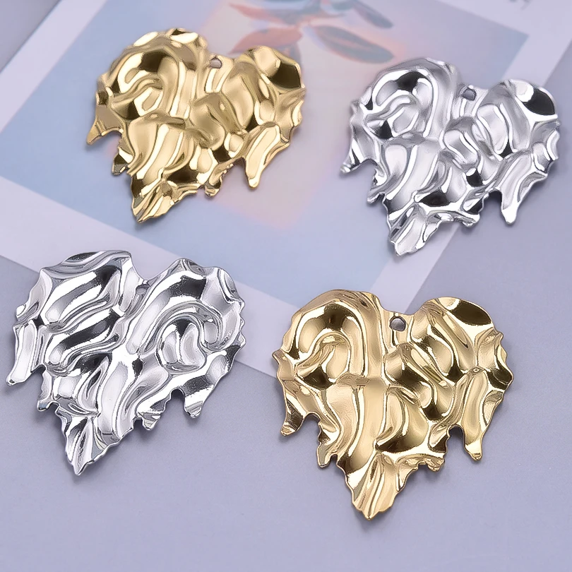 6Pcs/Lot Stainless Steel Personality Hammered Big Heart Charms Wholesale Vintage Sun Textured Sweet Couple Love Colgantes Bulk