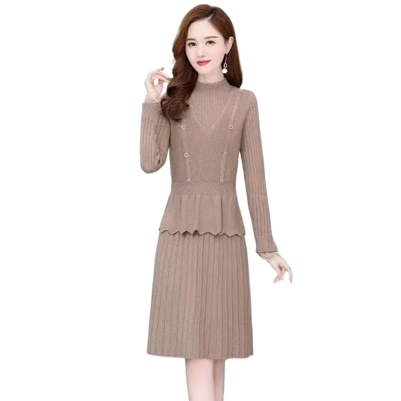New Slim Sweater 2 Piece Suits Korean Vintage Knit Skirts Sets Malhas Faldas Conjunto ladies two piece sets womens outifits