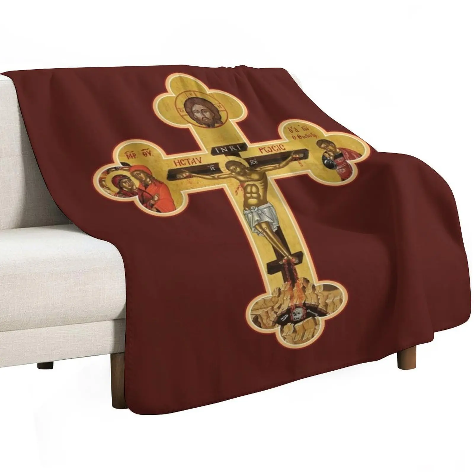 Orthodox Cross Icon Throw Blanket Fluffy Cozy Throw Blanket for Home Decor