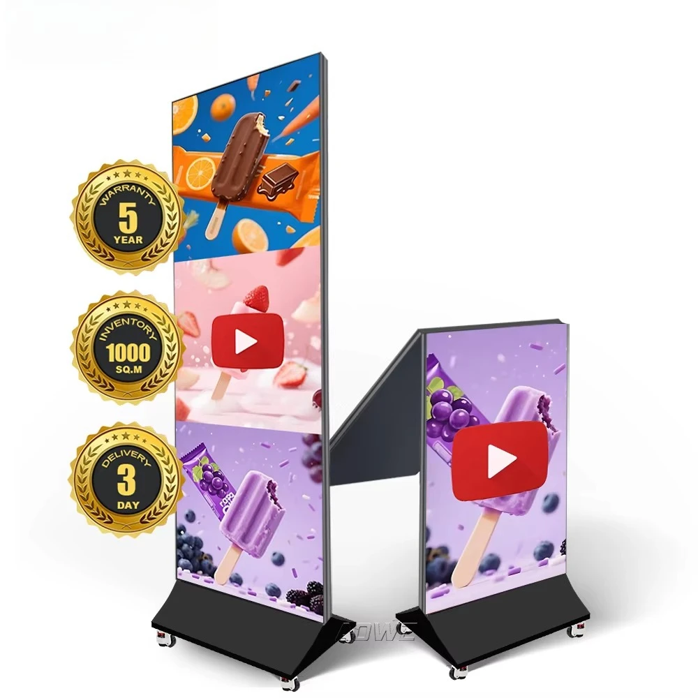 AOWE Indoor HD P1.25 P1.5 P1.8 P2.5 Indoor Led Poster Screen Foldable Electronic Led Advertising Machine Movable GOB
