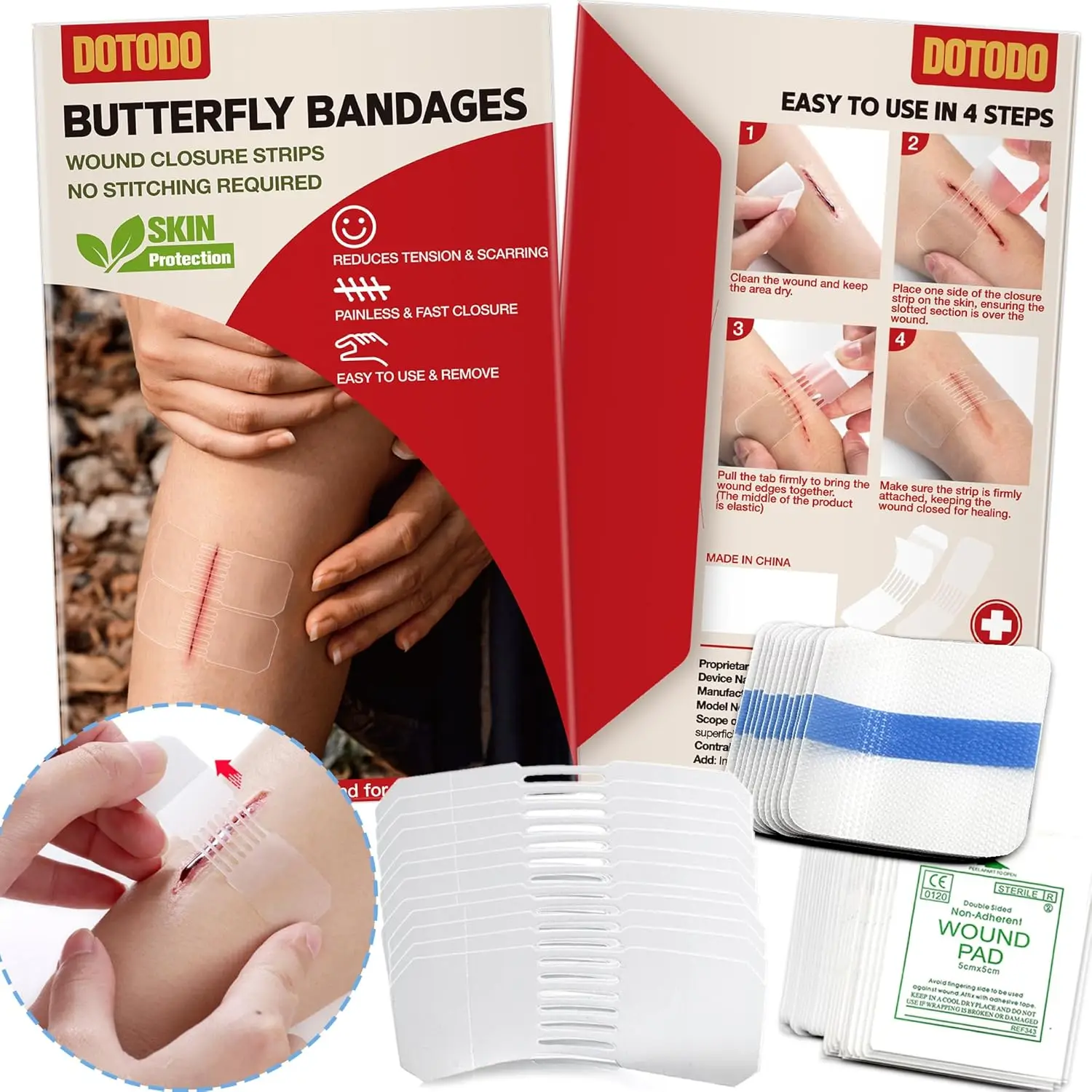 

Аварийные бинты-бабочки для быстрого закрытия ран, упаковка из 12 прозрачных полосок без швов