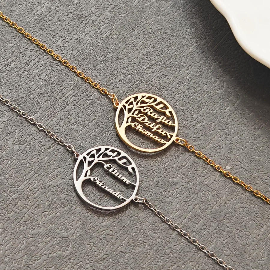 

Custom Tree of Life 1-4 Name Bracelet Personalized Stainless Steel Family Name Bracelet Women Jewelry Birthday Gift Anniversary