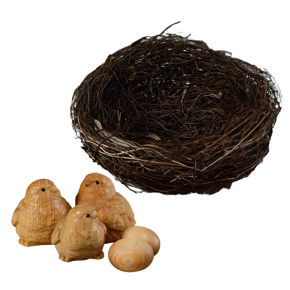 

Chick nament Wooden Bird Nest Decor Realistic Carving Small Toys Easter Artificial Nest naments Single Block