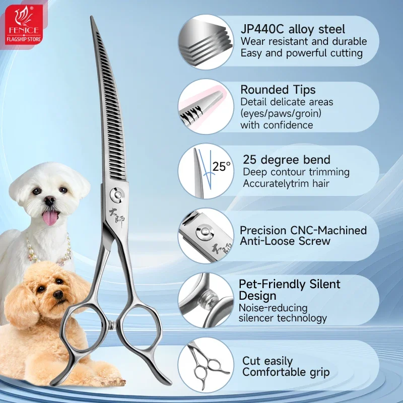 Fenice Master Series 7.25 Inch Multi-Functional Pet Dog Grooming Magic Scissors Curved Chunker Shears Tools JP440C 75%-80% Trim