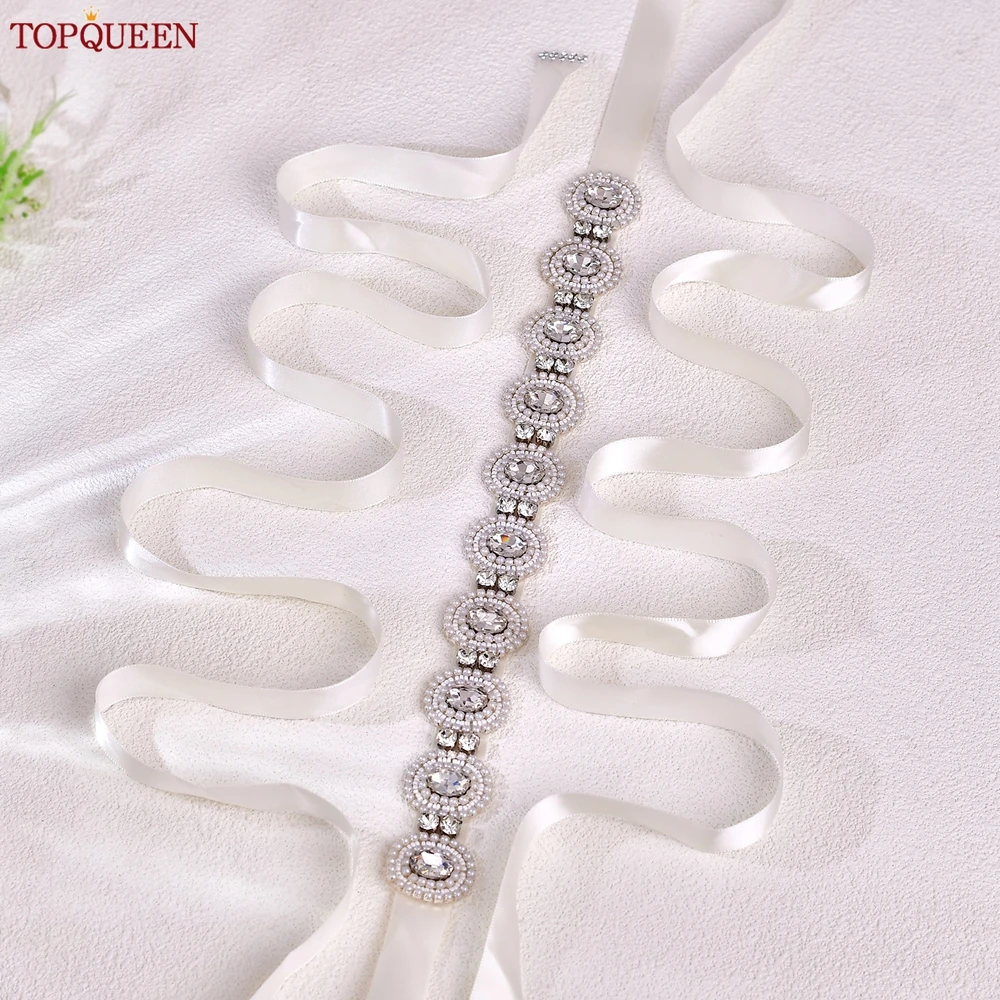 TOPQUEEN Ronde Kralen Bruiloft Riem Strass Bruids Sjerp Geschikt voor Fashion Party Baljurk Riemen Bruidsmeisje Gift S253