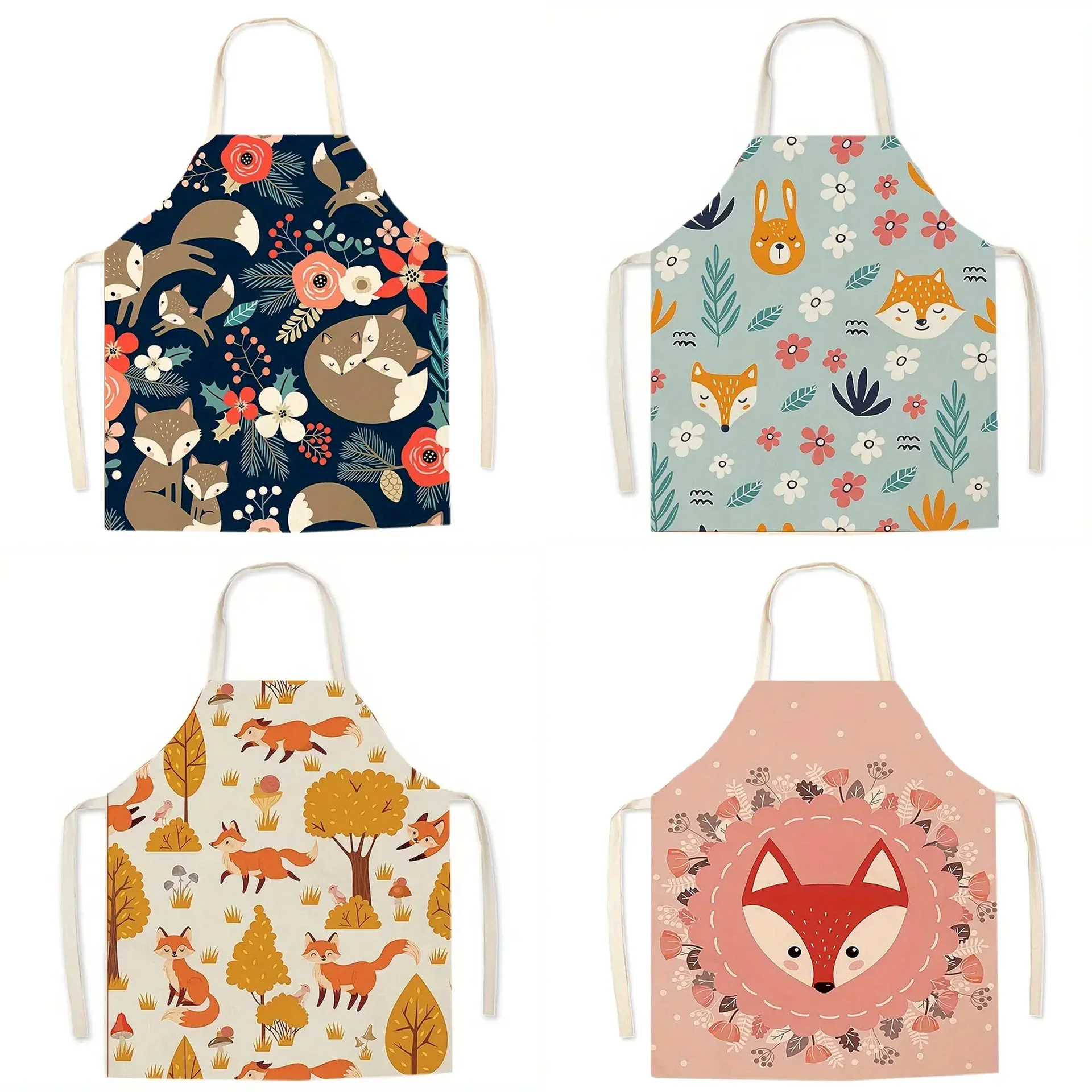 Best-selling Cute Cartoon Little Fox Apron, Kids Drawing & Graffiti Apron, Household Cooking Apron for Adults