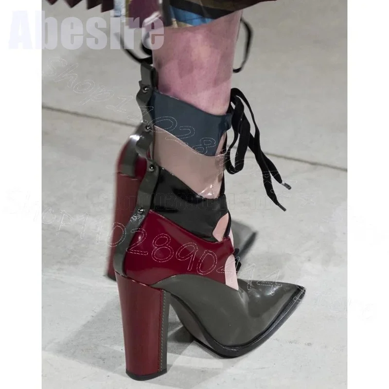 Colorful Hollow Design Strappy Pointed Toe Boots Lace Up Women Shoes Thin High Heels Novel Party Feast 2025 Zapatos Para Mujere