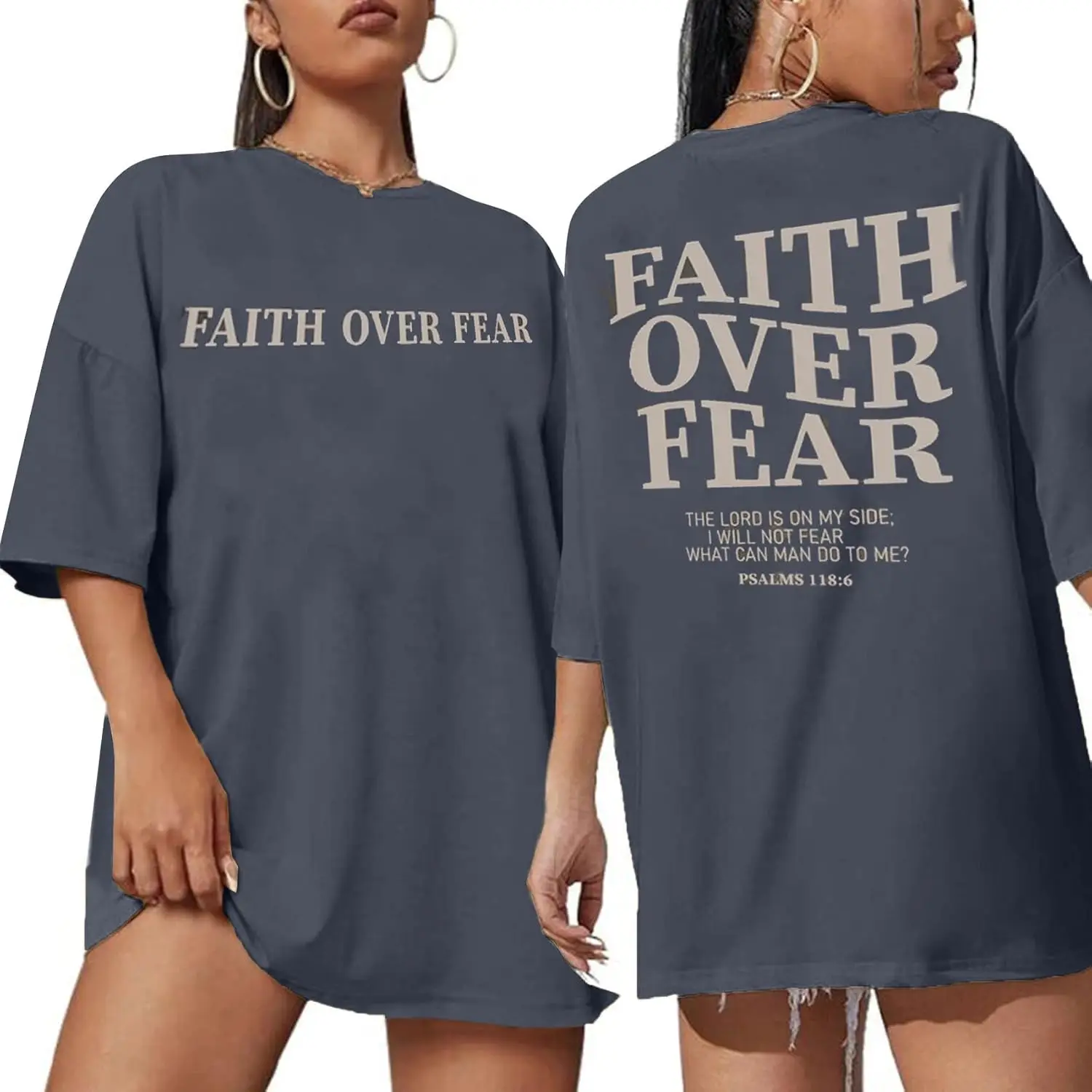 BANGELY Faith Over Fear TShirt Women Oversized Christian Religious Sayings Tees Drop Shoulder Tee Tops New Fashion Top Tees