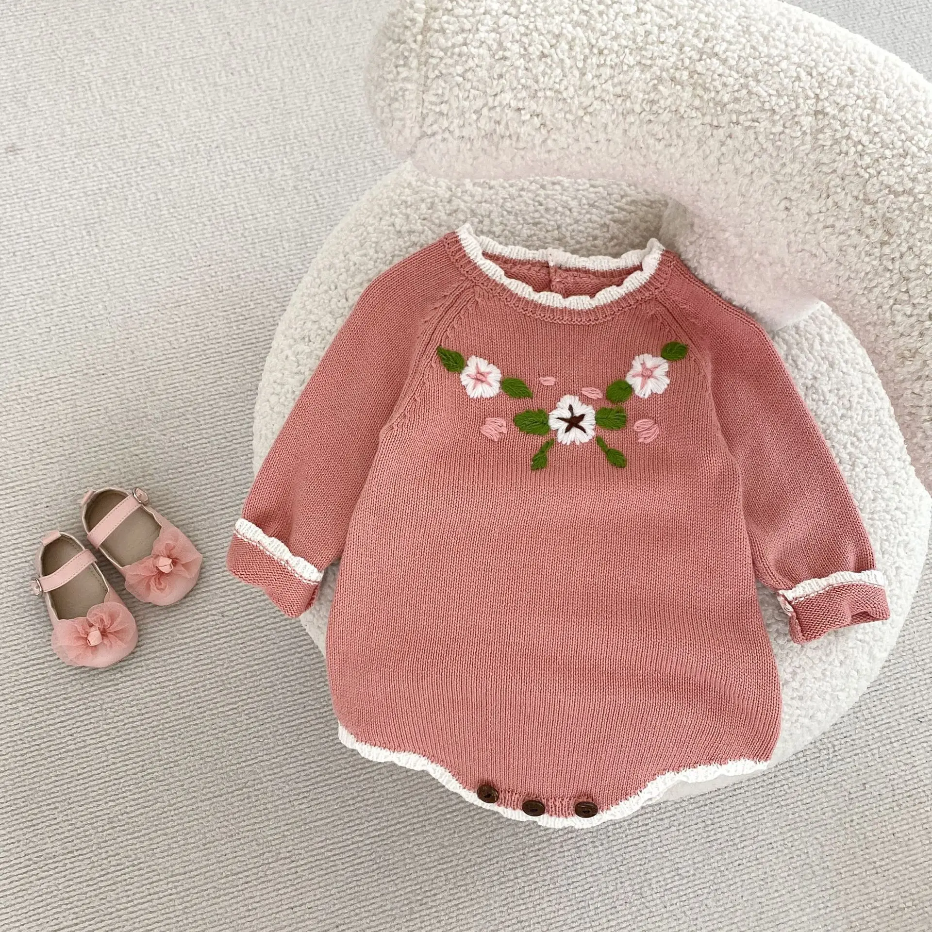 

0-24M Newborn Kid Baby Girl Winter Clothes Knit Flower Baby Romper Long Sleeve New Born Warm Sweater Bodysuit Cute Sweet Outfit