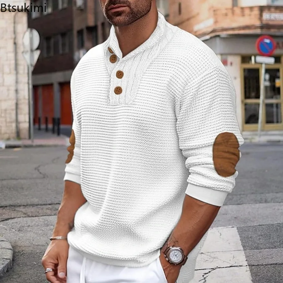 

2025 Men's Long Sleeve Casual Sweaters Button Down Stand Collar Pullovers Autumn Winter Vintage Streetwear Men Knitted Sweaters
