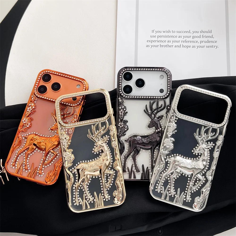 بريق حجر الراين الزهور الغزلان شفافة قضية الهاتف آيفون 17 16 15 14 13 12 برو ماكس الهواء تصفيح حماية غطاء ناعم