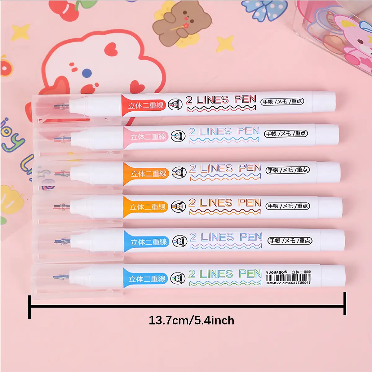 6 Stück Zweifarbige Linienmarker mit Stereo-Effekt, Einseitige Doppelfarbe, Kawaii Fluoreszierende Farbstifte