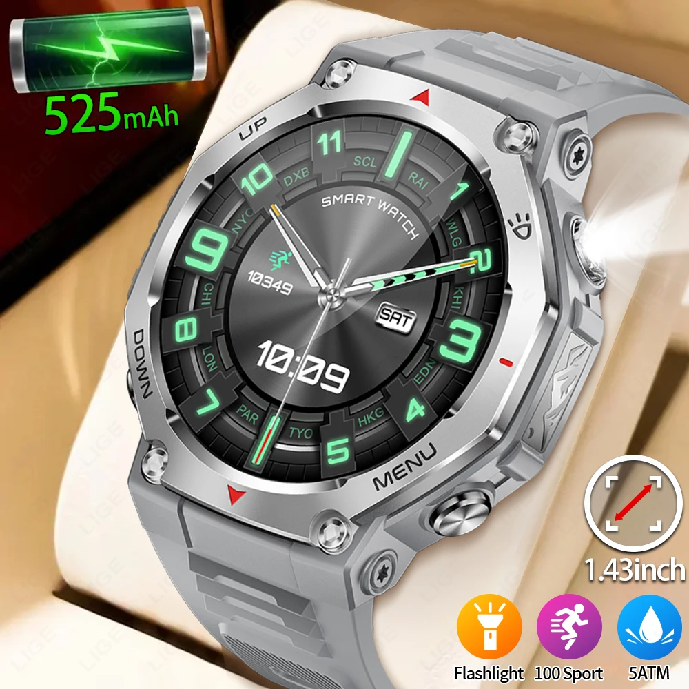 

LIGE Новые 1,43-дюймовые AMOLED-экраны Смарт-часы 525 мАч Большая батарея BT Call IPX8-5ATM Водонепроницаемые спортивные умные часы для Android ios