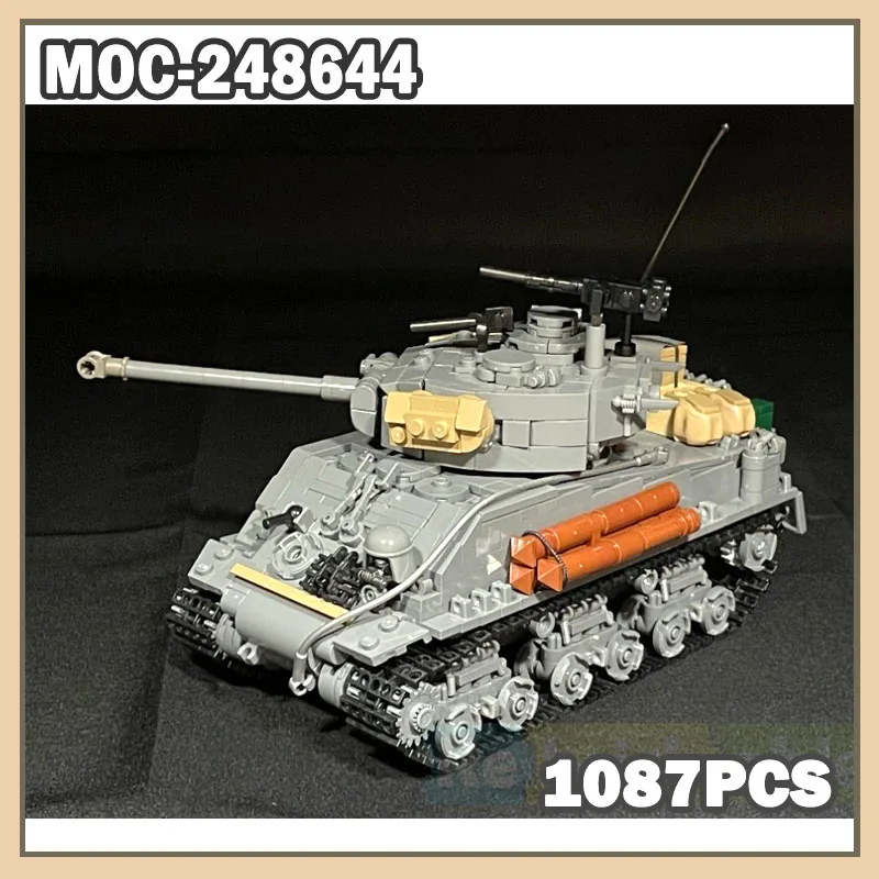 

Конструктор MOC-248644: Танк Sherman M4A3E8, модель военного танка MOC, креативный подарок, набор строительных блоков, 1087 деталей