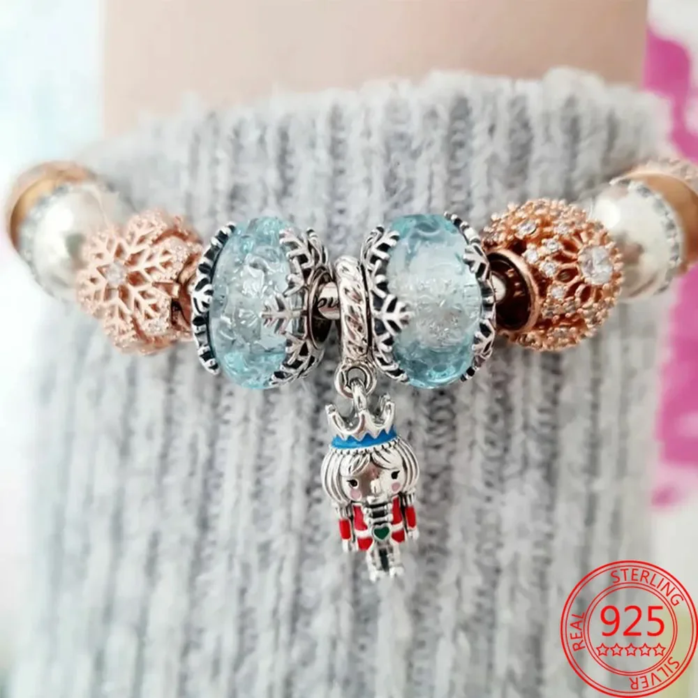 Abalorio de gota de copo de nieve helado de plata de ley 2022 auténtica, compatible con pulsera, collares y brazalete, joyería, regalo de Navidad, invierno, nuevo, 925