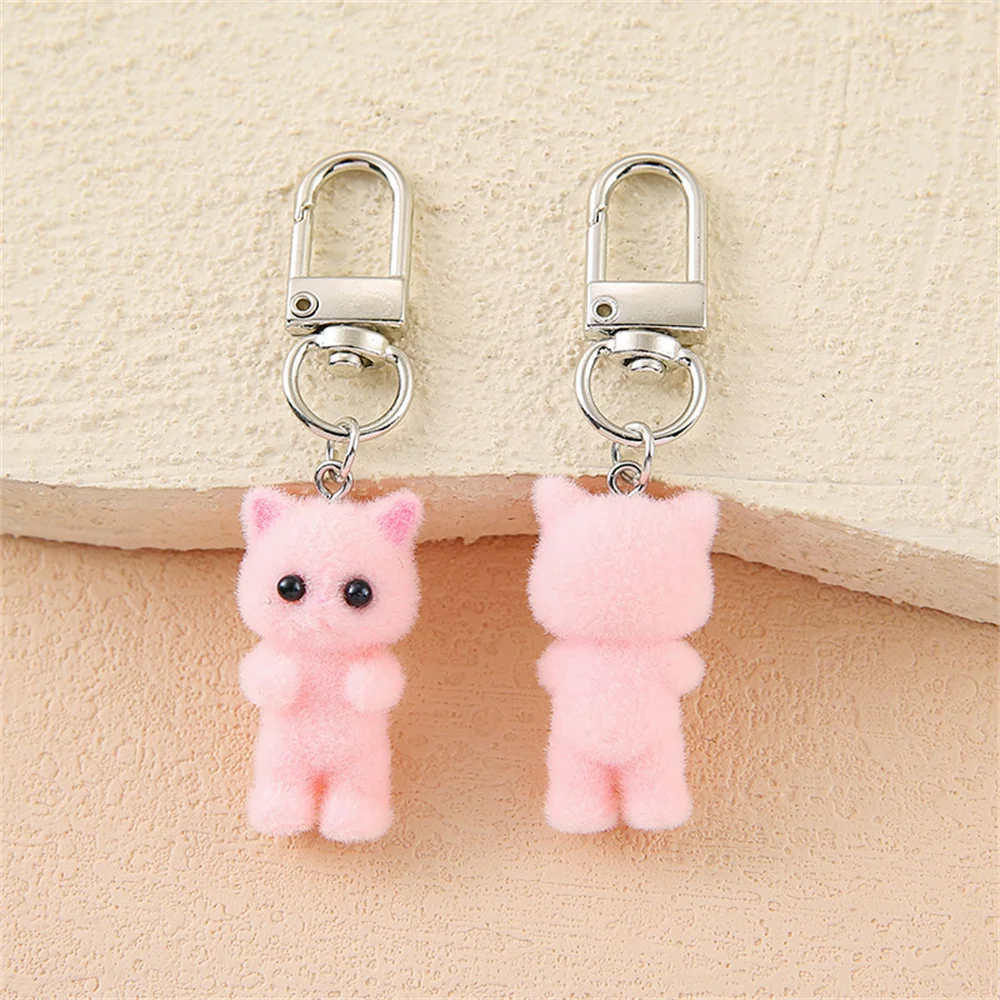 4 Stück/Packung Niedlicher Katzen-Schlüsselanhänger mit Flockdruck, 3D-Tier-Schlüsselanhänger, Liebes-Handyanhänger, Kopfhörer-Charm, Taschendekoration, Auto-Schlüsselring, Schmuckgeschenk – Detail 8