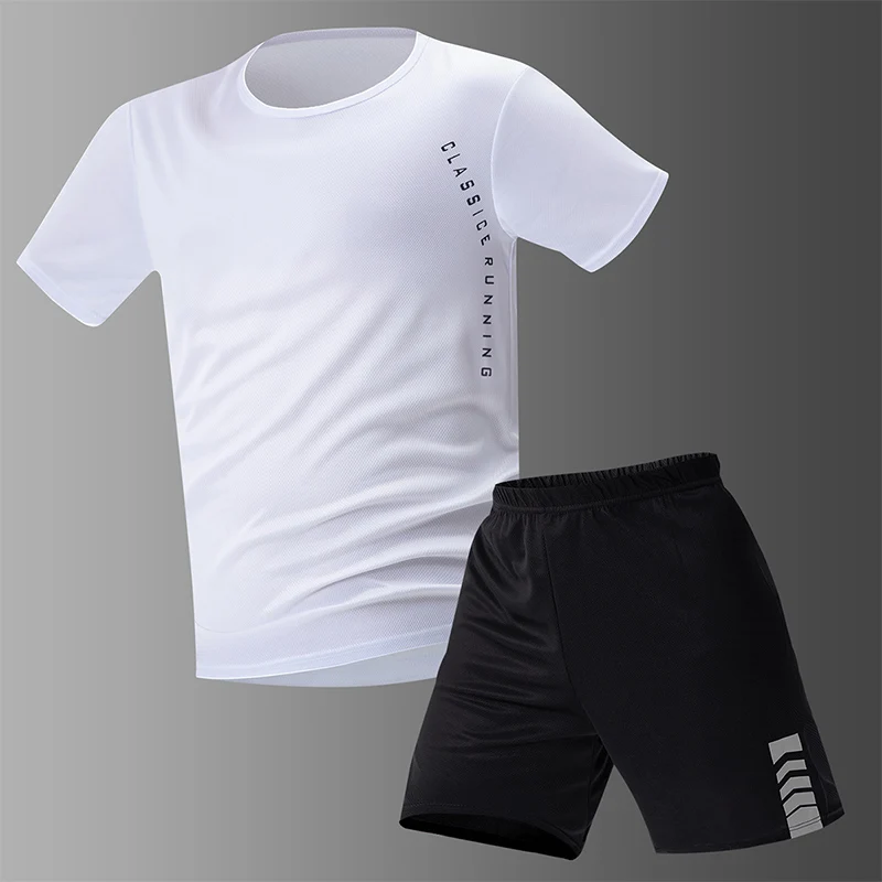 Men's Short-sleeved Shorts Suit Men's casual T-shirt Suit  Running fitness two-piece  Crew Neck Comfortable Men's Clothing