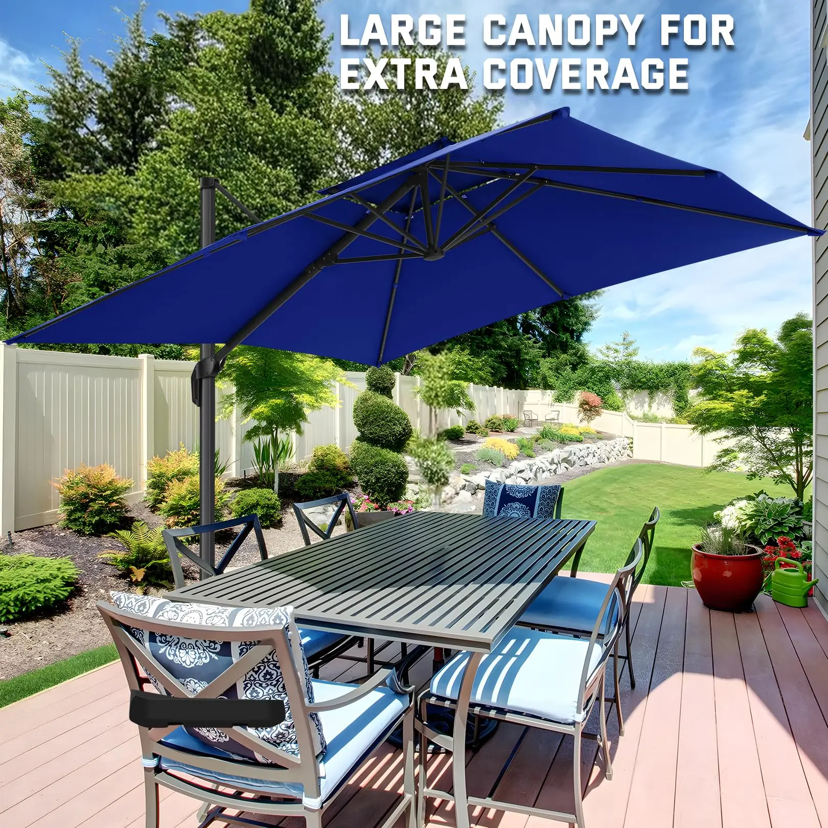 Outdoor Patio Umbrella - 10ft Cantilever Umbrella for Patio Heavy Duty Offset Umbrellas with Stand, 360 Rotation Double