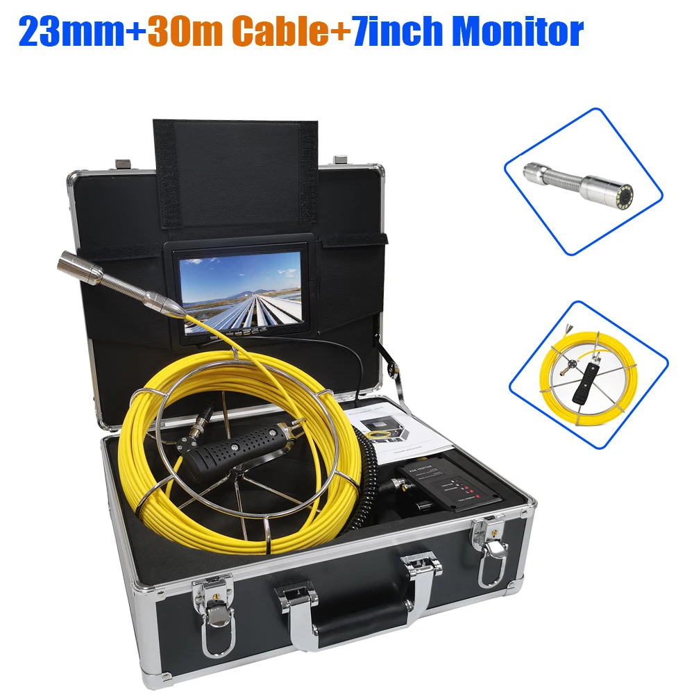 

30m 23mm Industrial Endoscope CCTV Sewer/Pipe/Drain Inspection Camera System with 7inch Monitor Camera Viewing Angle 120degree