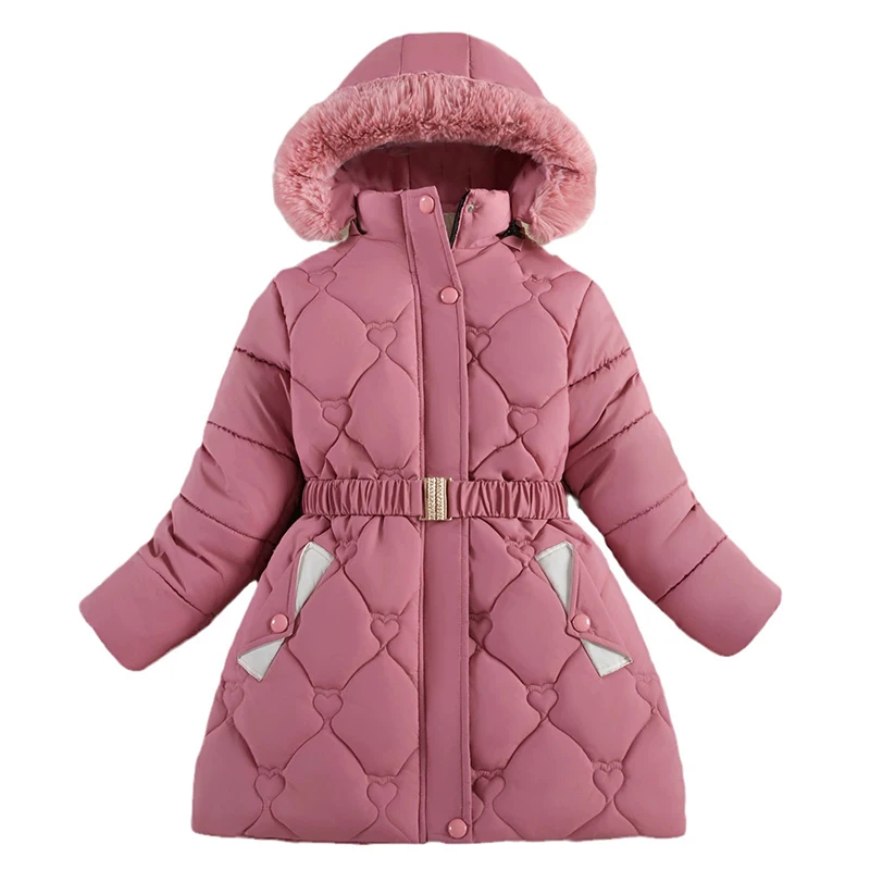 

Winter Teen Girls Jacket Keep Warm Plush Lining Hooded Zipper Down Cotton Outerwear Fashion Princess Coat 6 7 8 9 10 11 12 Years