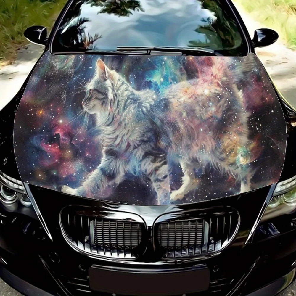 

Cat Colorful Starry Sky Car Hood Decal,Self-Adhesive PVC hood Sticker Decor Scratch Resistant Sticker Protect,Auto Accessories
