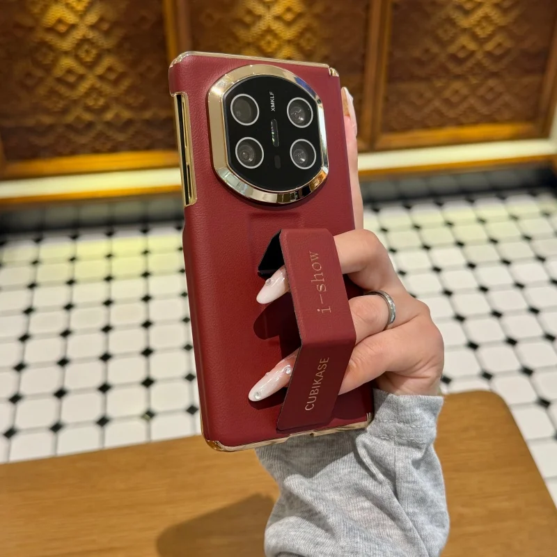 

Premium Leather Phone Case For Huawei Mate XT XTs X7 X6 X5 Dual Hinge Protection Anti-slip Finger Grip Band Foldable Cover