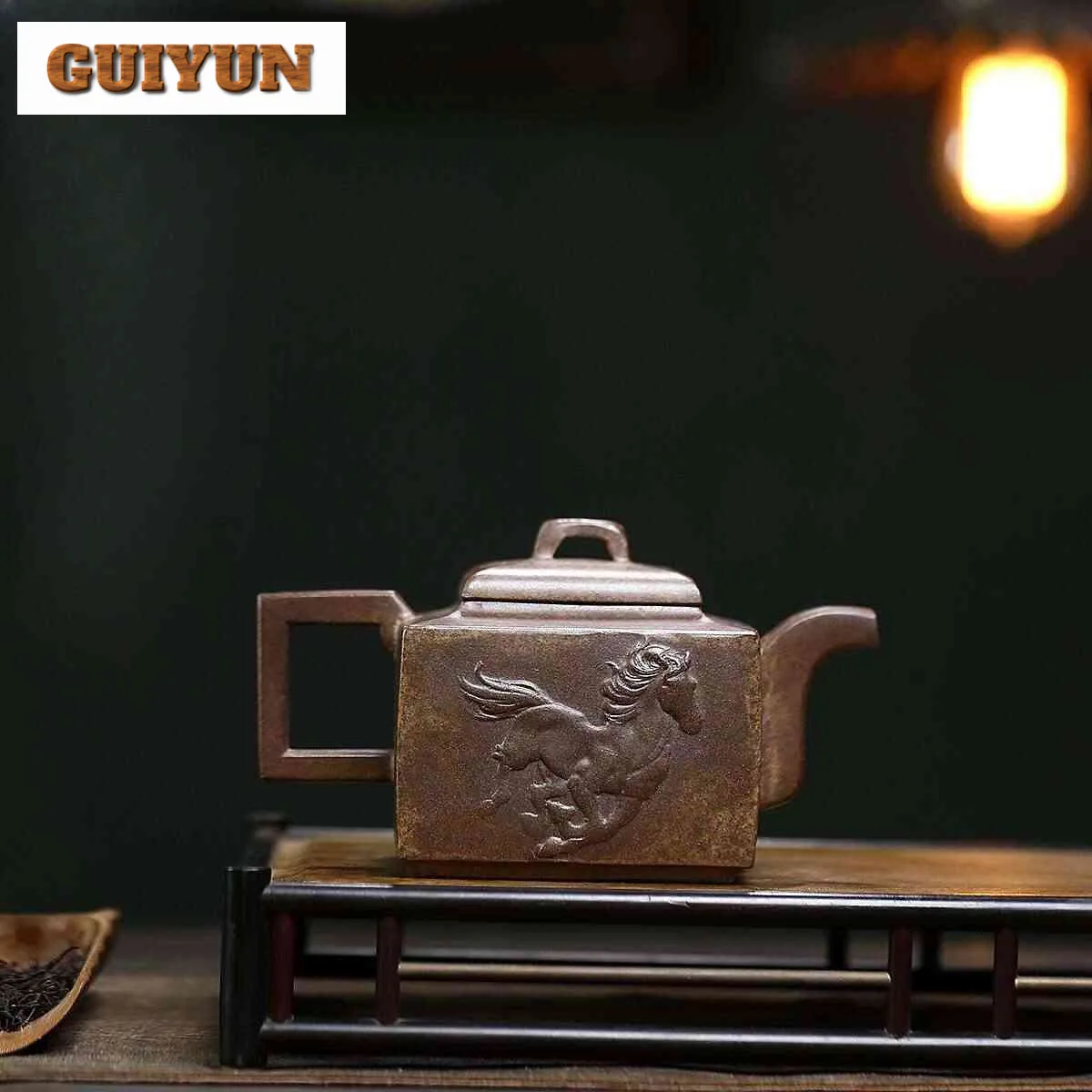 480ml Ancient Yixing Purple Clay Teapots Handmade Square The Horse Pot Raw Ore Agilawood Mud Kettle With Infuser Zisha Tea Set