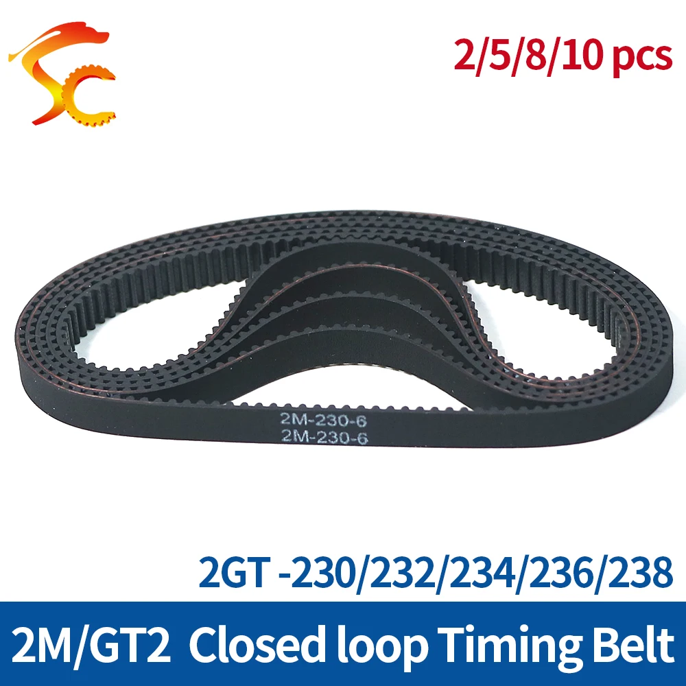 

2M GT2 printer synchronous belt circumference 230/232/234/236/238 width 6/9/10/15mm tooth pitch 2mm rubber Closed loop belt