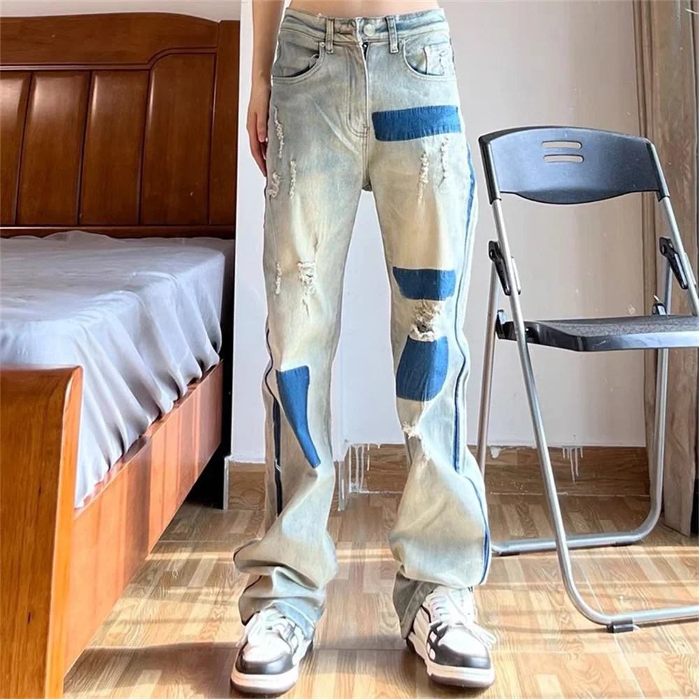 Men Jeans Wide Leg Pants men women jeans Patchwork Vintage Draping Zipper Sweatpants Denim Pants for Daily Wear Men's Clothing