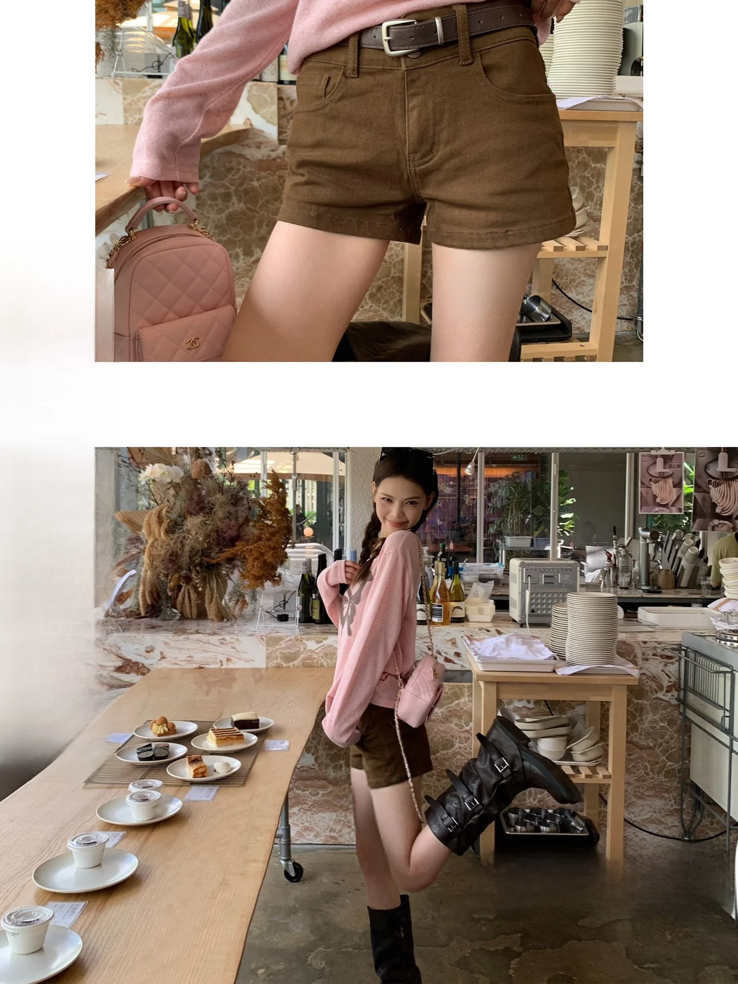 Coffee Color Denim Short Pants Women's Loose Straight Leggings Autumn Korean Style Small Size Casual High Waist Zipper Fly