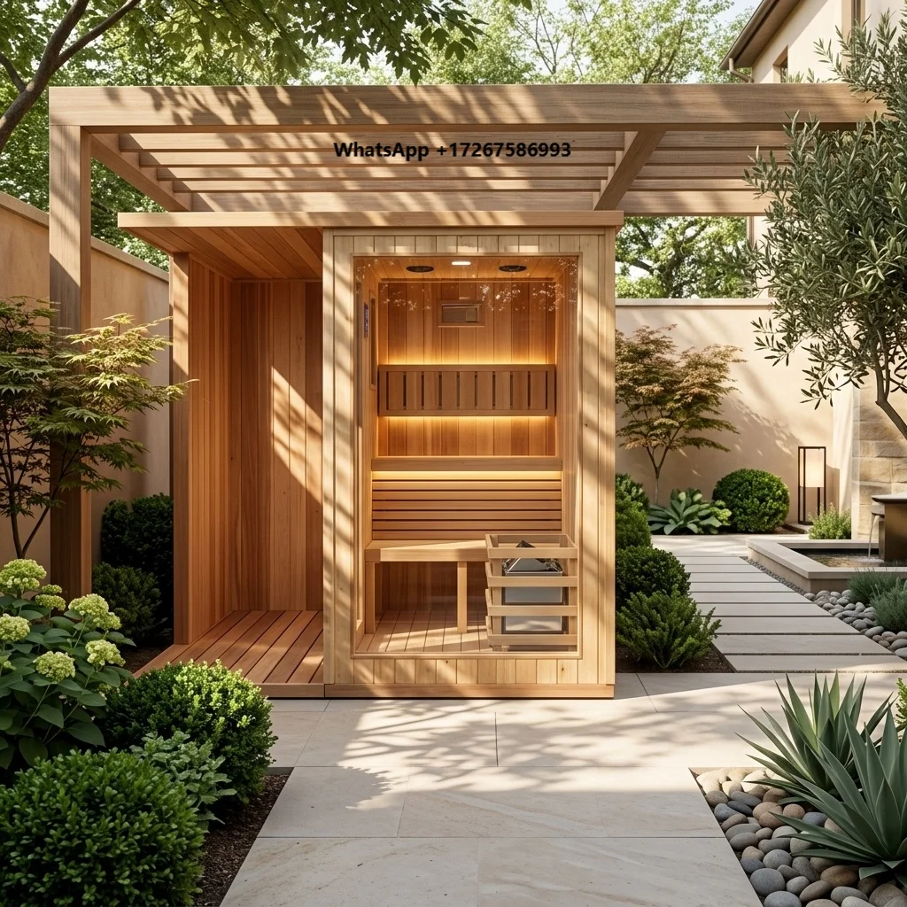 Freestanding Outdoor Sauna Shower Enclosure, Windproof Rainproof Design for Villa Courtyard & Poolside