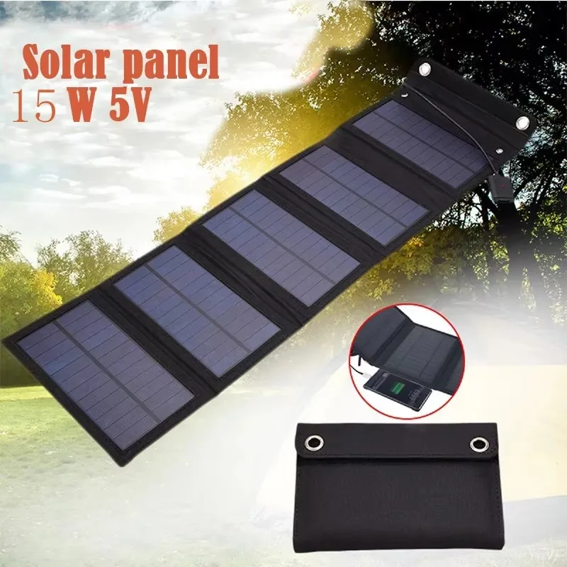 In-Stock 15W Foldable Portable Solar Panel with 21% Efficiency Black/Camouflage for Outdoor Mobile Power Generation Car Roof Use