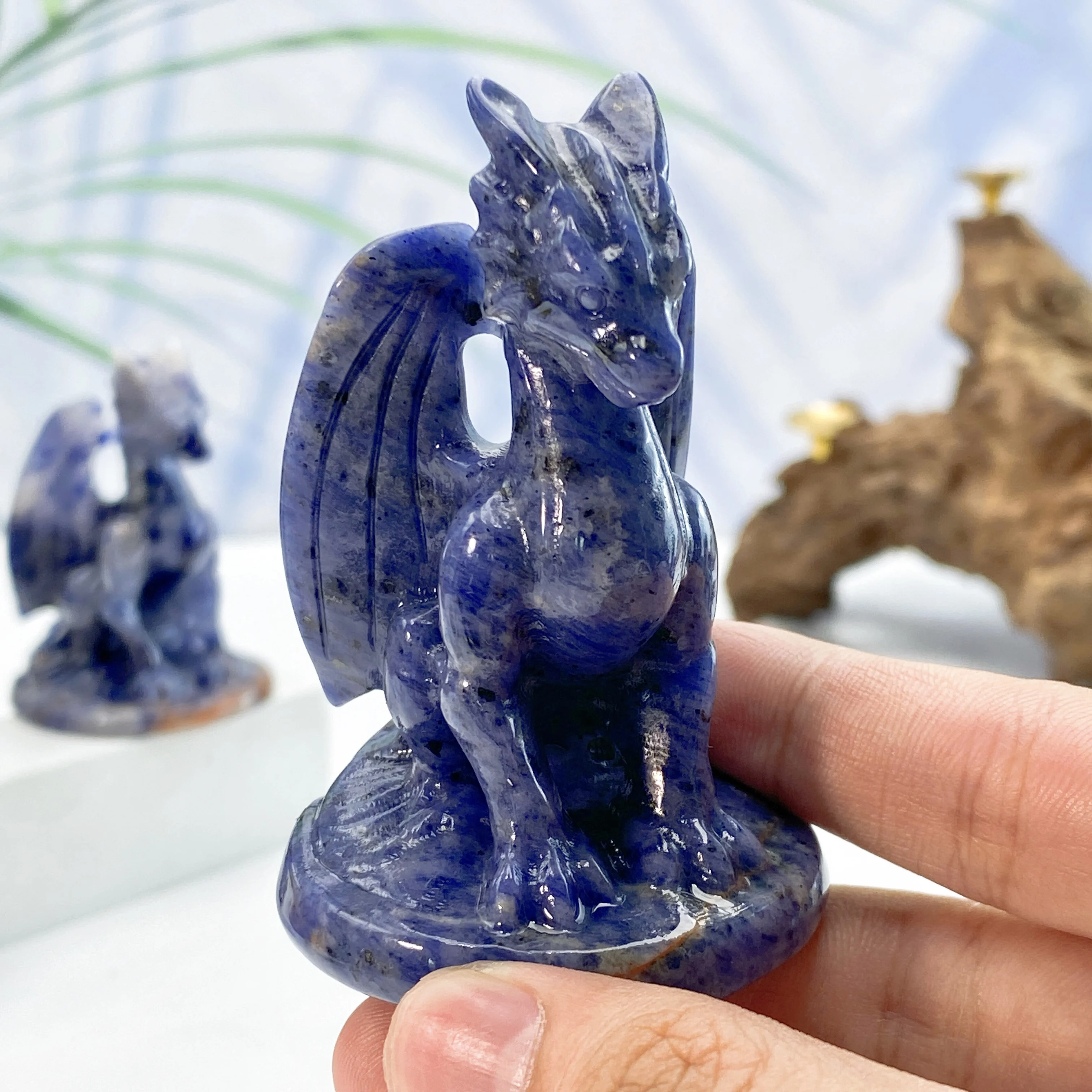 1PC Blue Sodalite Pterosaur Dragon Carving,Ideal for Easter, Christmas Day,Halloween,Graduation Gift,Home Decor,Festival Decor