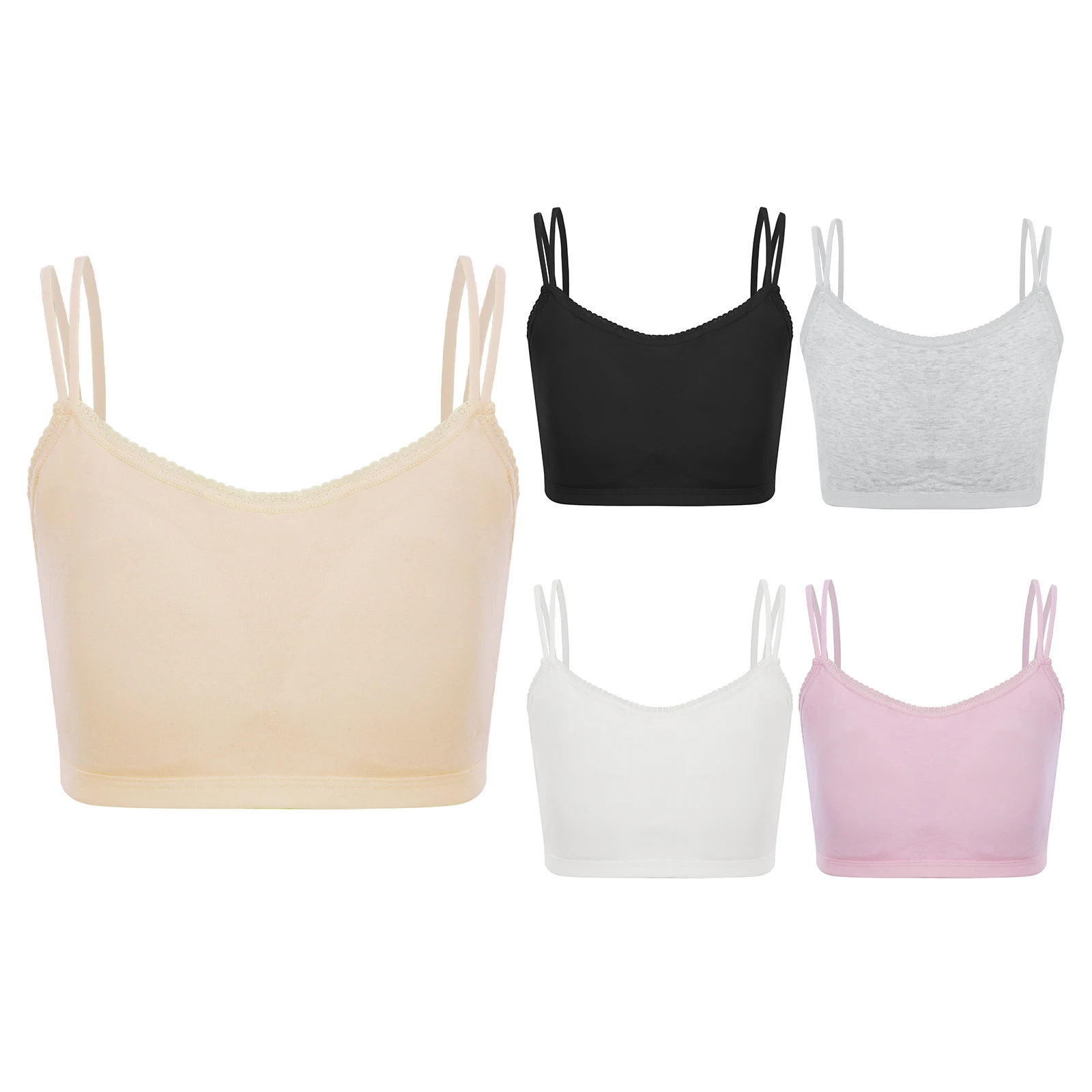 Children's Padded Vests Double Spaghetti Straps Vest Teens Girls Yoga Tops Swimming Camisloe Kids Separated Swimwear Wireless