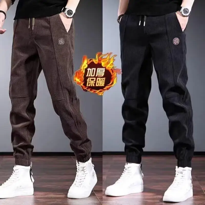 Men's Clothing Man Pants Winter Pants Sweatpants Thermal Trousers Youth Outfit Casual Clothes Y2K Clothes Fashion Fleece-Lined