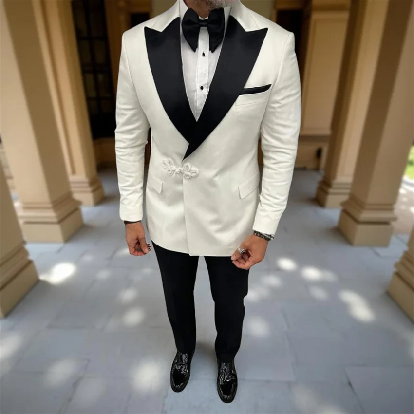 

Slim Fit Wedding Suits for Men with Mandarin Button Formal Groom Tuxedo 2 Pieces Fashion Set Prom Jacket with Pants