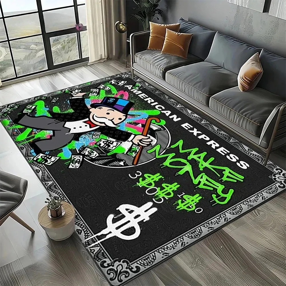 3D Rich Man Game Monopoly Dollar Cartoon Doormat Non Slip Entryway Rug for Living Room Bedroom Sofa Decor Kid Area Mat